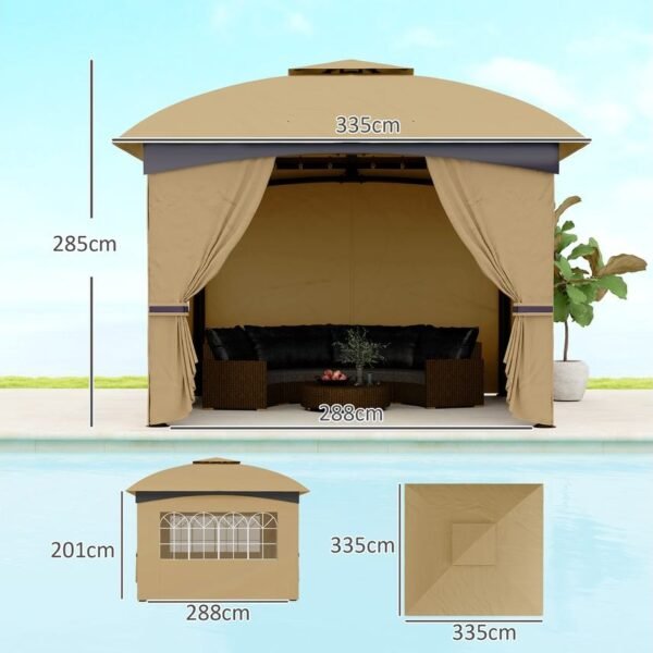 Tenda de Exterior Aço Galvanizado e Poliéster cor Beige 335x335x285 cm OUTSUNNY