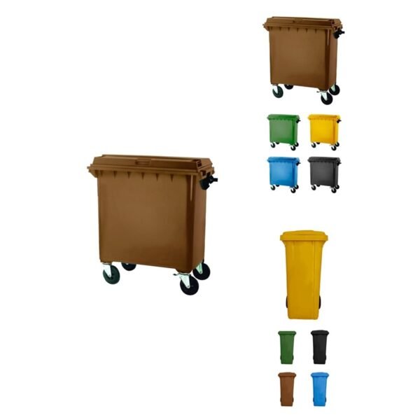 Recipiente de lixo reciclável colorido com rodas | Alça antiderrapante marrom 800 L