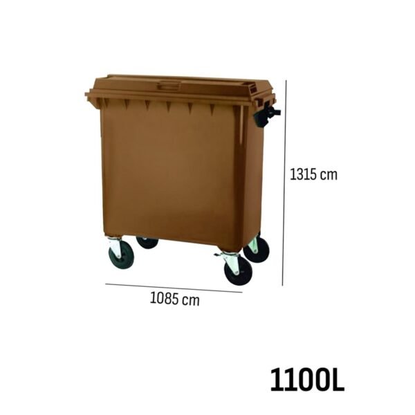 Recipiente de lixo reciclável colorido com rodas | Alça antiderrapante marrom 1100 L